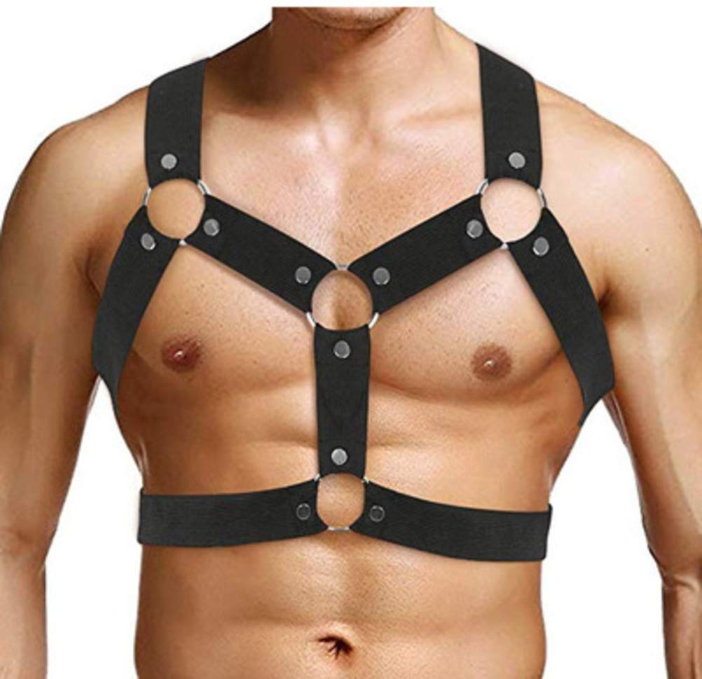 HUIRUMM Body Chest Harness Belt for Men, Leather Body Harness, Shoulder Strap, Lingerie Costume, Adjustable Size, Black (B)