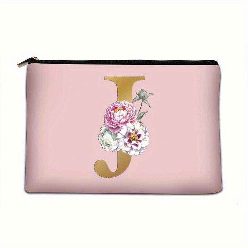 Flower  Letter Print Zipper Storage Bag  Lightweight Versatile Pouch Trendy Clutch Bag