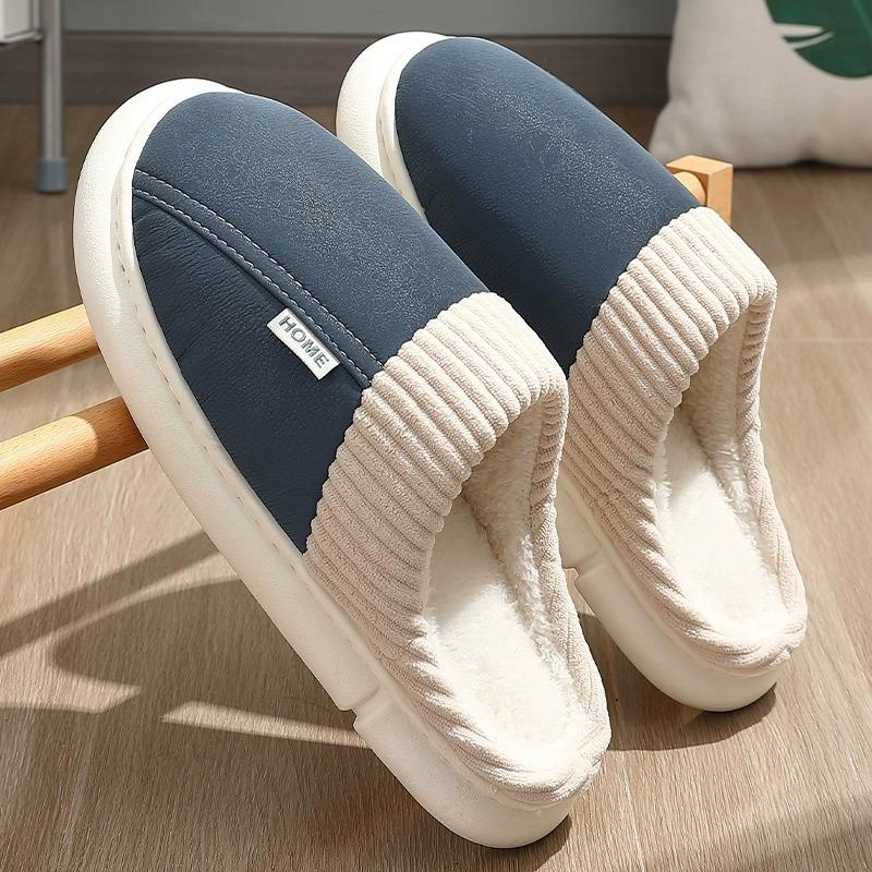 Тапочки из хлопка и искусственной кожи водонепроницаемые мужские осенне-зимние бытовые с толстой подошвой с ощущением что вы наступили на дерьмо с полумешоком на голове для дома с тепловым уходом 38 2724₽