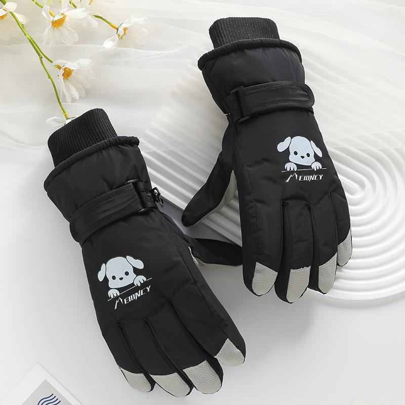 Ski Gloves Cartoon Women's Waterproof Thickened Velvet Touch Screen Cycling Windproof Outdoor Cycling Winter Warm Gloves