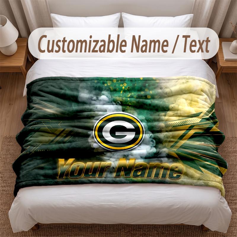 Green Bay Packers Bedruckte Flanelldecke Benutzerdefinierter Name Text Weiche Warme Decke für Schlafzimmer Feiertagsgeschenk