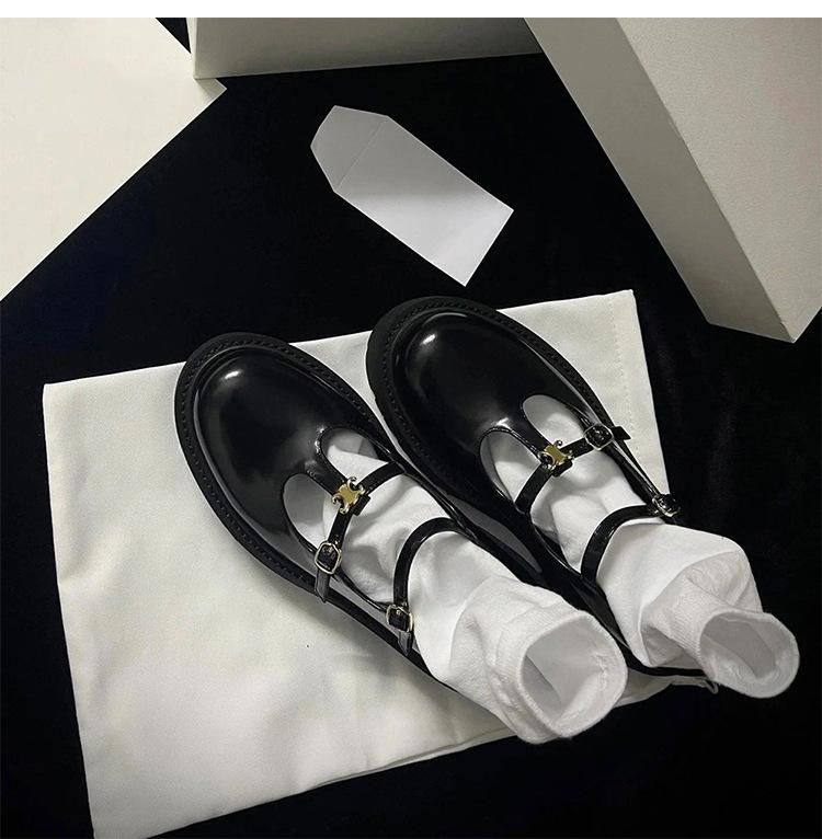 

Cowhide version~ Arc de Triomphe platform women s single shoes with T-button Mary Jane small leather shoes women s genuine leather muffin shoes loaf 40