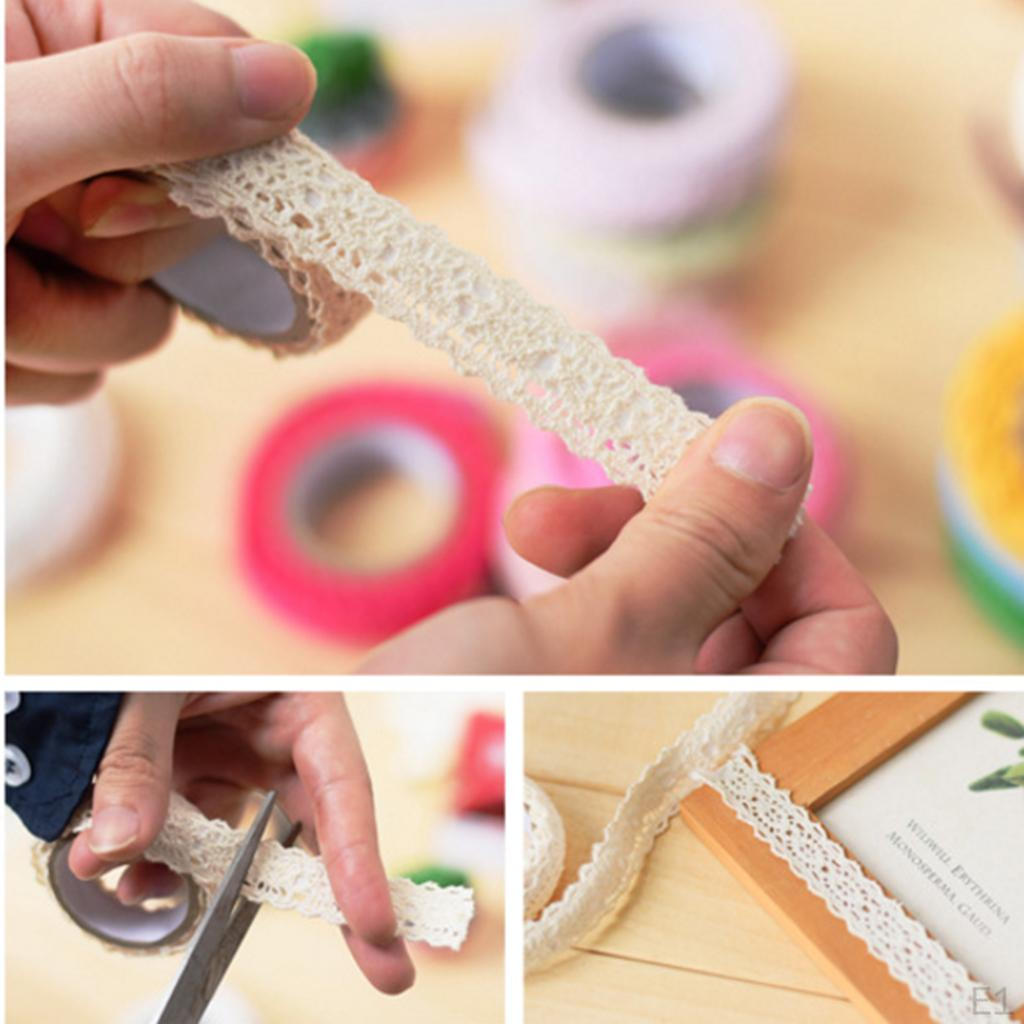 Ruban de dentelle en tissu Crochet tricoté de 6 mètres, rouleau d'autocollant de masquage Washi, ruban de coton auto-adhésif