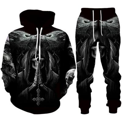 Personality Gothic Skull 3D Print Σετ παντελόνι με κουκούλα ανδρικά/γυναικεία Αστεία Halloween Streetwear Κοστούμι χιπ χοπ 2 τεμαχίων αθλητική φόρμα