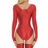 Leotardo Bodysuit Lencería Ropa de Dormir Ropa para Gimnasio de Mujer Cuello Redondo Manga Larga Brillante Elástico