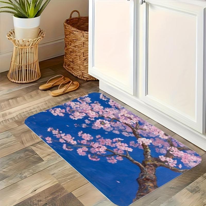 1PC Yellow Floral Pattern Kitchen Rug Non-Slip Door Mat Pop Design Bathroom Rug Bath Mat Carpet for Home Sink Laundry Decor