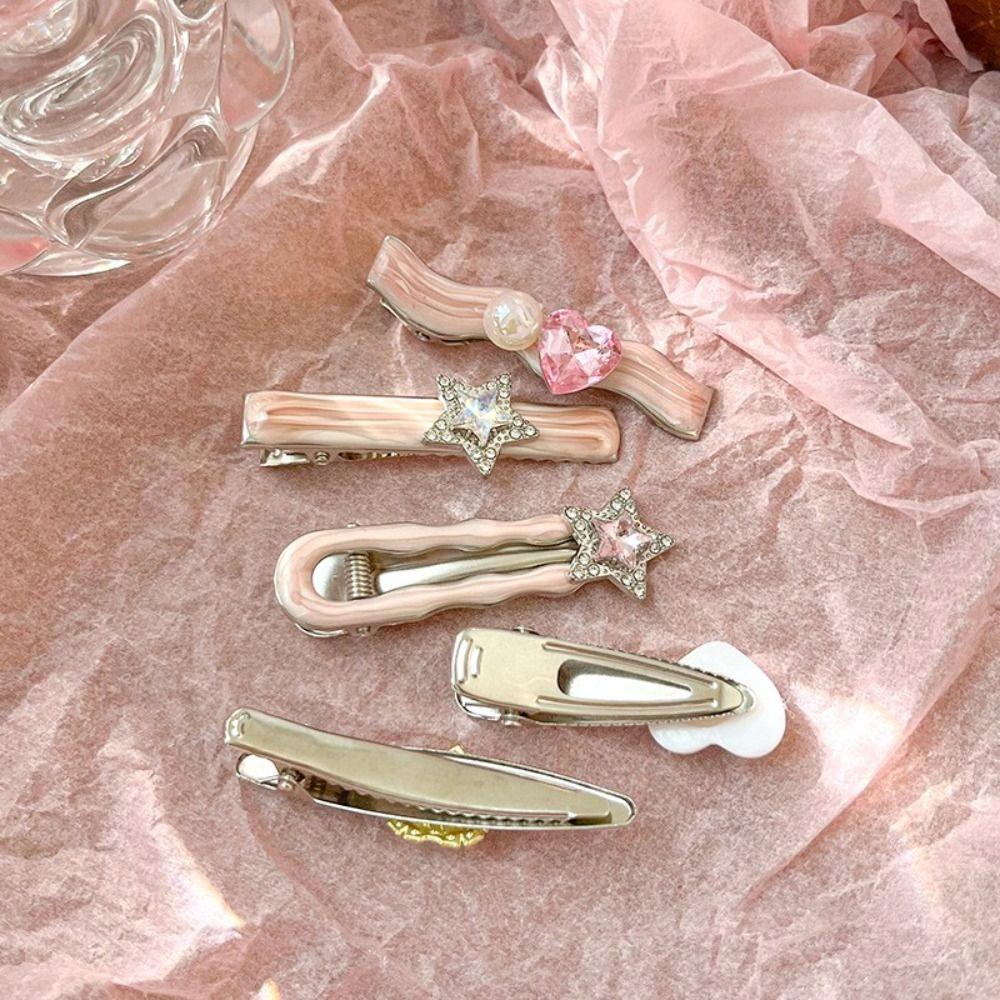 5/6Pcs Sweet Galaxy Pink Hairpins Heart Shape Barrettes Fashion Hair Accessories  for Women Girls