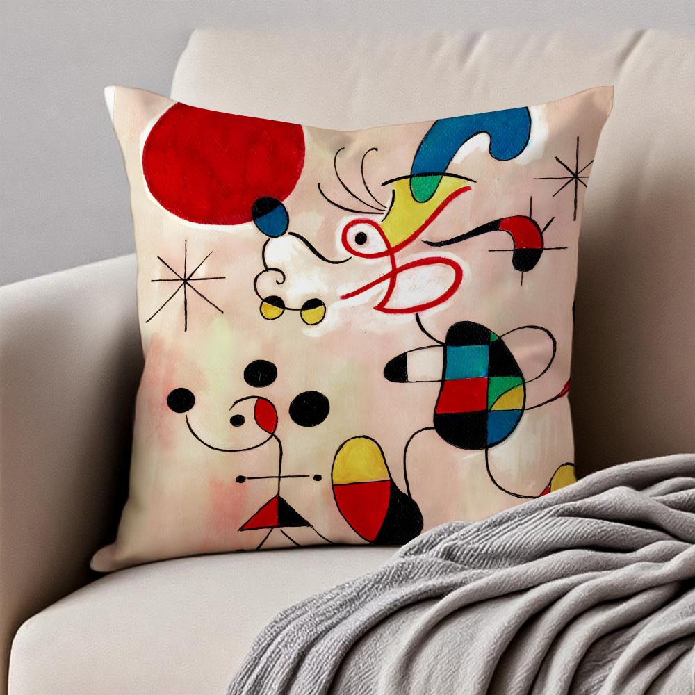 

JJoan MMiros Art Painting Cushion Cover Pillowcase Antidustmite Invisible Zipper Short Plush Sofa Cushion 30X30cm