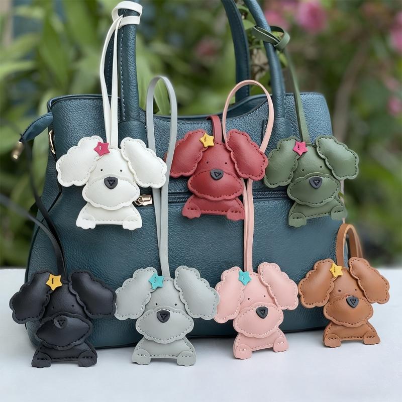 Adorable Curly Dog Keychain PU Leather Bag Charm With Secure Metal Hook For Purse Backpack Decoration Lightweight Design