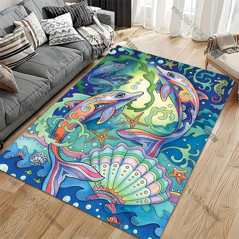 Vibrant Underwater Marine Life Carpet Yoga Living Room Room Decor Children's Crawling Mat Doormat Area Rug Games Mat