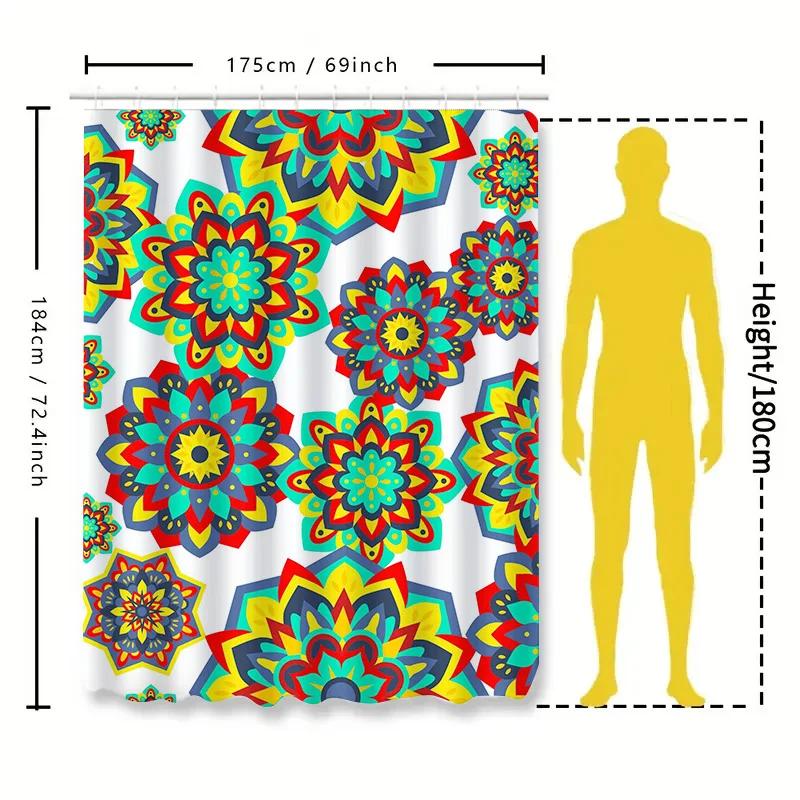 Colorful Boho Mandala Shower Curtain Multicolored Floral Bathroom Decor For Home Living Room Waterproof Fabric With Hook Rings S