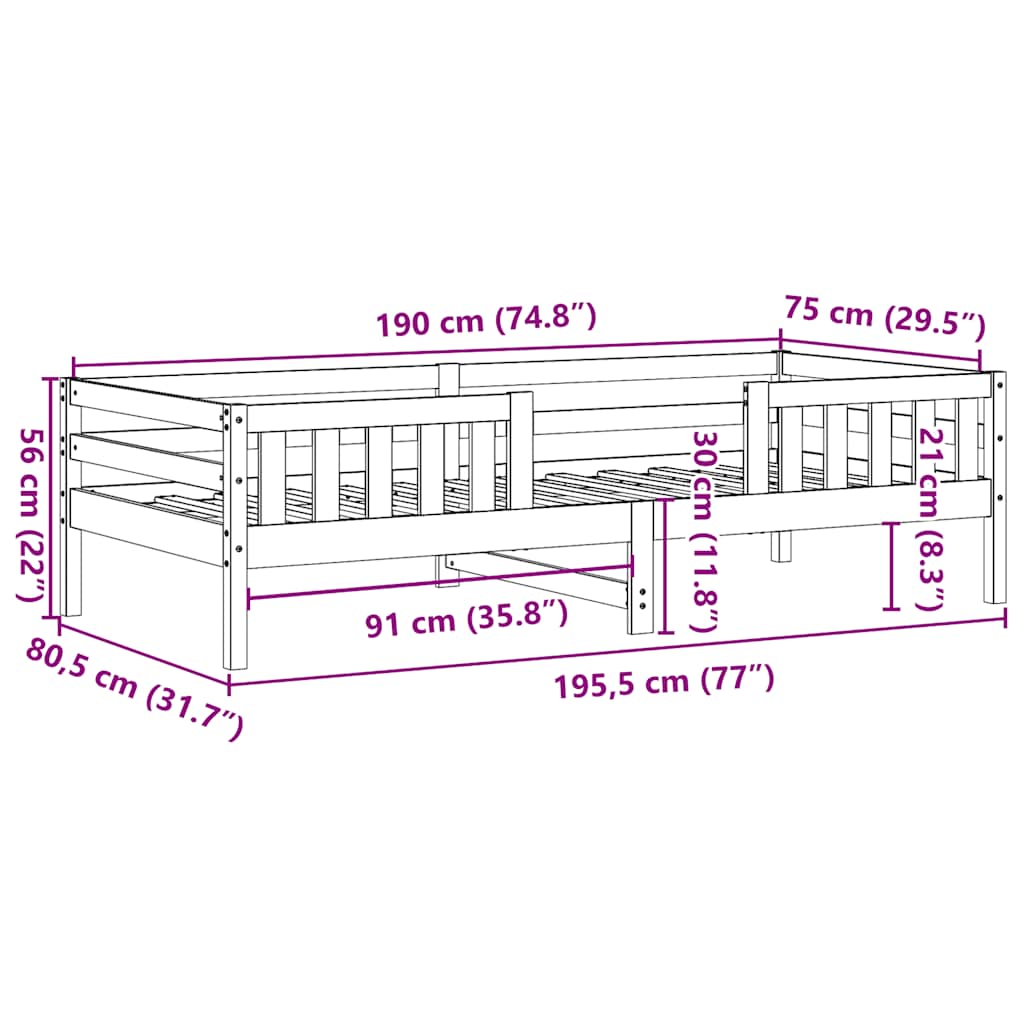 Solid Wood Bed Frame without Mattress White 75 x 190 cm Pine Wood