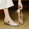 New Chinese Style Pearl Elegant Style Versatile Chunky Heel Square Toe Low-cut Women's Shoes