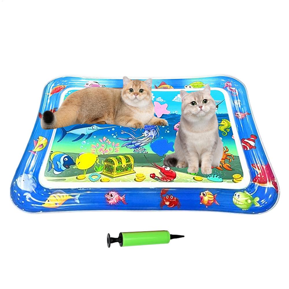 Water Mat For Cats 25.98x18.5 Inches Inflatable Pet Water Sensory Mat Interactive Cooling Cushion Non-Slip Tray Scratcher Toy