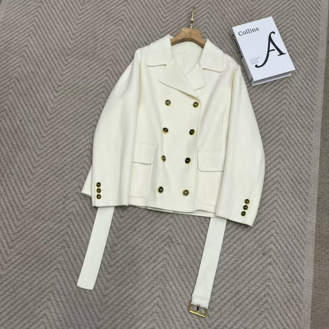 

«Осень/Зима 2024 Женское двубортное короткое шерстяное пальто из кашемира»