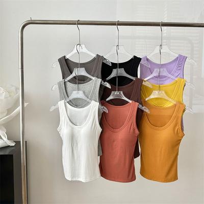 Summer New Versatile Sleeveless Bottoming Shirt for Women In Women, Slim and Pure Color, Chest Pad Top