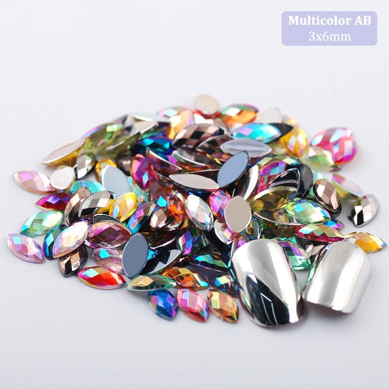 200Pcs Acrylic Eye Shape  Gems Glue On Diamond Stone Flatback