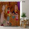 Crayon Shin-Chan & Friends & Shiro & Strange Creature On Green Grass Scene 2D Print Waterproof Shower Curtain, Bright Green Bath