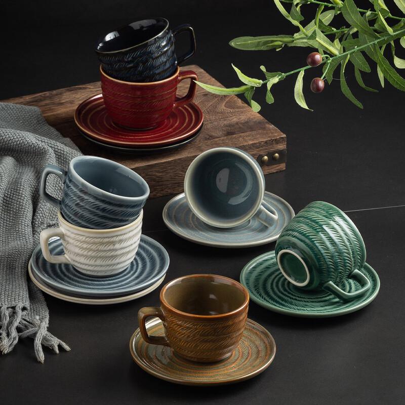 ZISIZ Kiln Glazed Coffee Cup and Saucer Set with Spoon