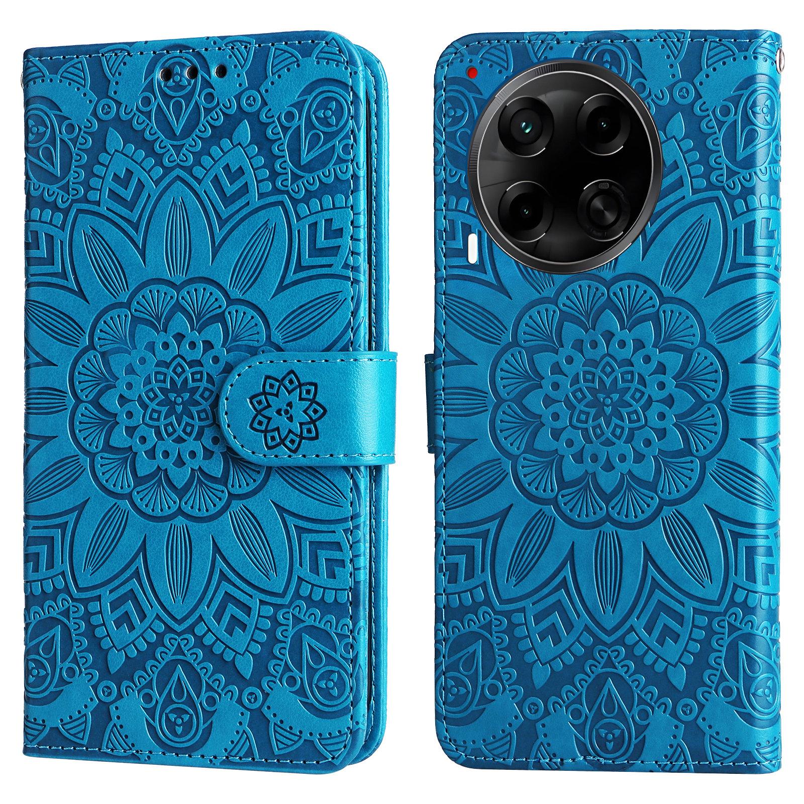 

Для TECNO Camon 30S Pro 4G/Camon 30S 4G Чехол Кожаный кошелек с тиснением подсолнуха Чехол для телефона Blue