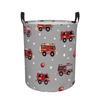 A 1pc Collapsible Laundry Basket Designed Like a Fire Truck, Featuring a Space-Efficient Design with a Red Fire Truck Against a Gray Backdrop, Perfect