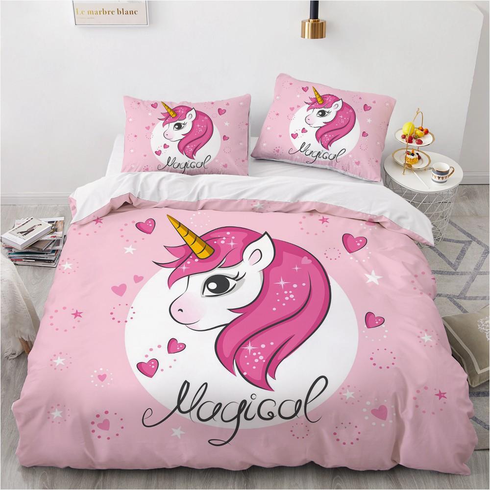 1 Cartoon unicorn Duvet Cover Pillowcase Bedding Set  Adult Boys Girls Bedroom Decoration Children Gift Single Double Large Size