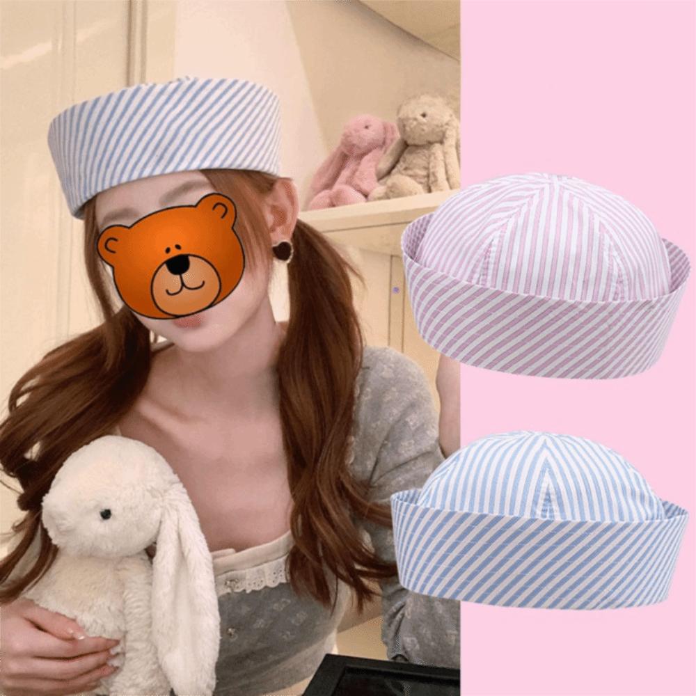 Fashion Stripe Cosplay Sailor Hat Comfortable Breathable Stage Performance Hat Thin Lightweight Beret Unisex