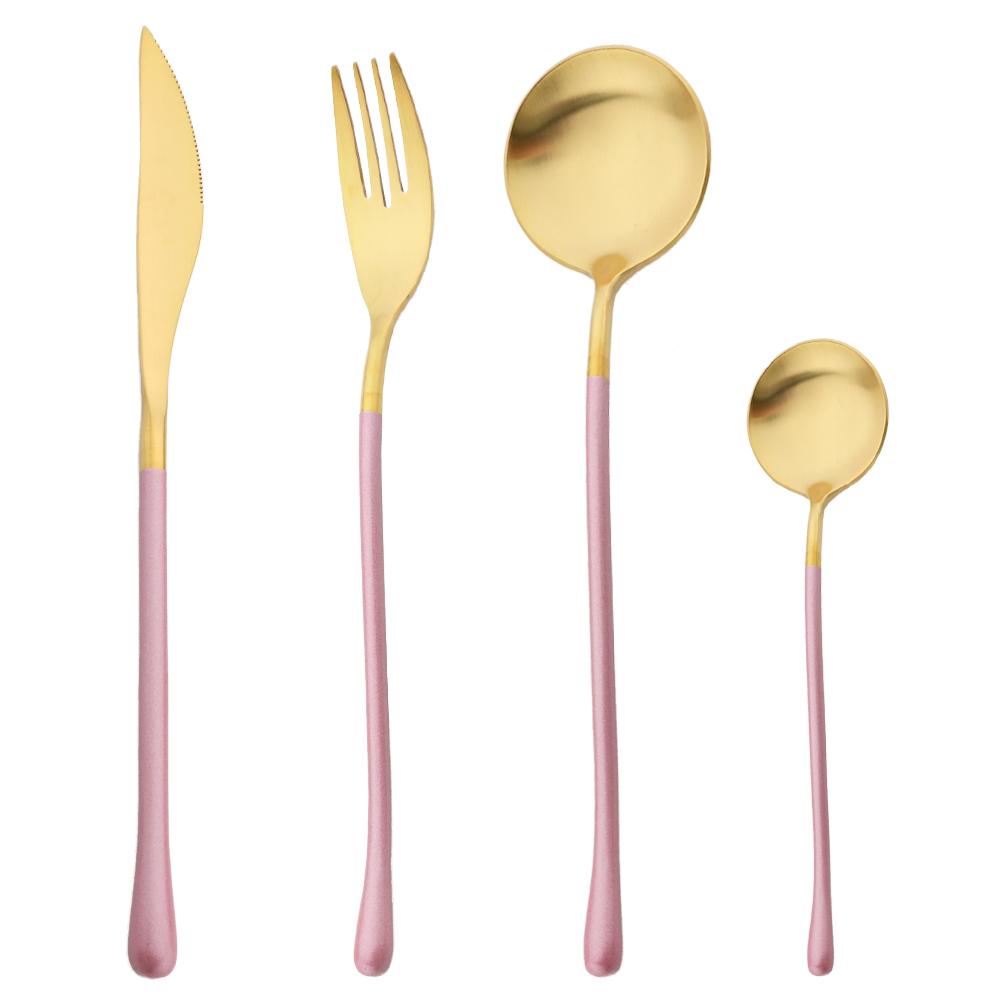 4Pcs White Gold Cutlery 18/10 Stainless Steel Dinnerware Set Spoon Fork Knife Western Home Silverware Tableware Set Supplies