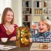 Kit de coin de livre DIY Puzzle 3D en bois Décor d'insertion d'étagère avec lumière LED à capteur Kit de modèle de maison de poupée miniature DIY pour enfants Adultes