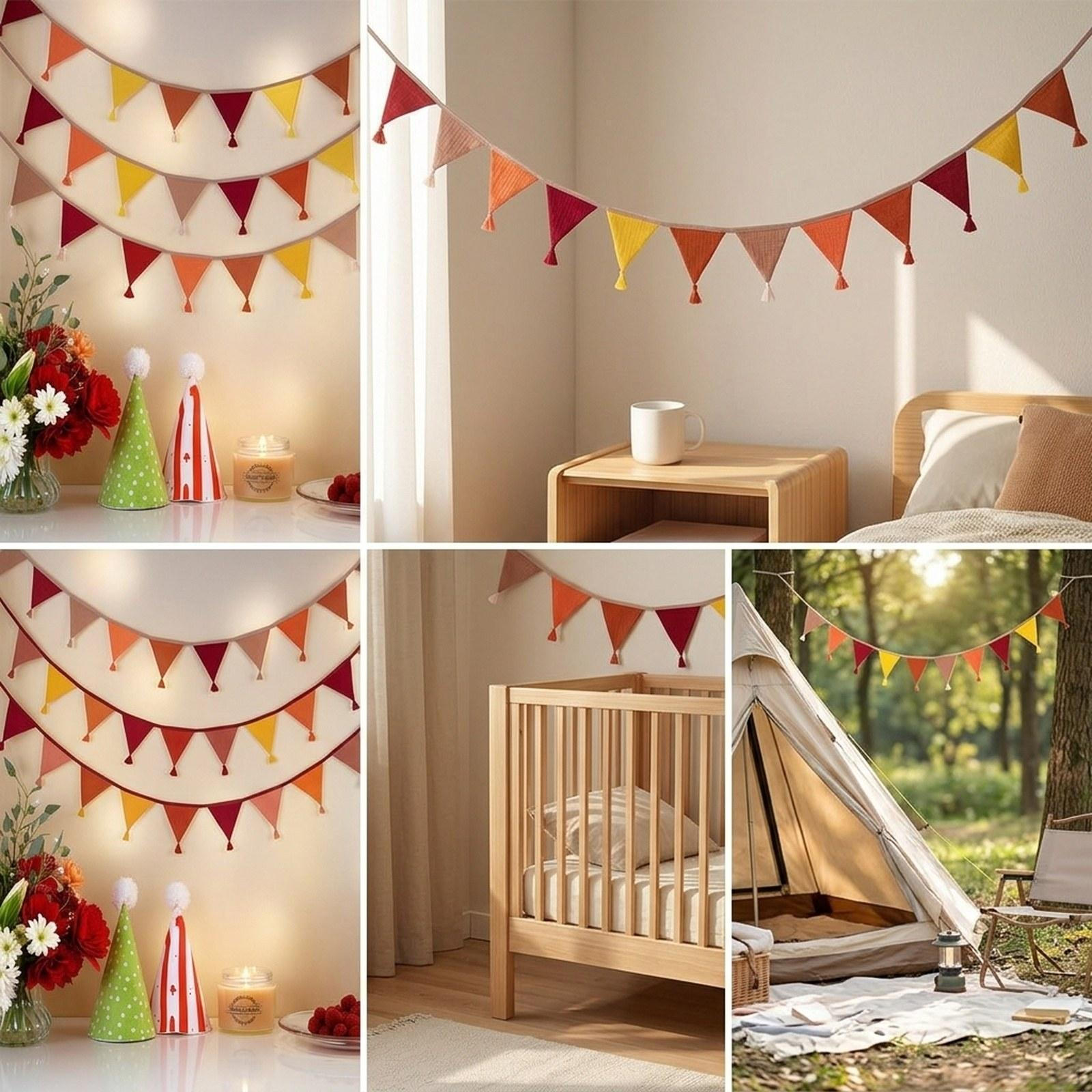 2.6 M (8.5 Ft) Double-sided Triangular Pennant Garland, Wall Decoration for Children s Room, красный
