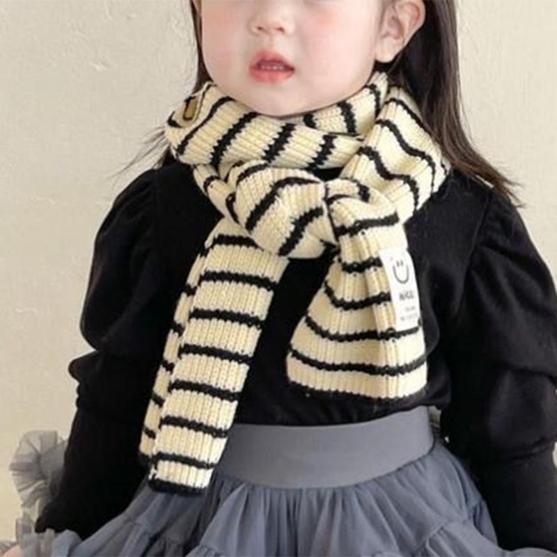 Children Neck Scarves with Stripe Pattern Warm Knitted Neckerchief Versatile for Children Fashionable Winter Accessories