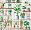 Bohemian Potted Cactus Washable Dirt-Resistant Shower Curtain Shower Head Waterproof Polyester Bath Curtain For Home Decor