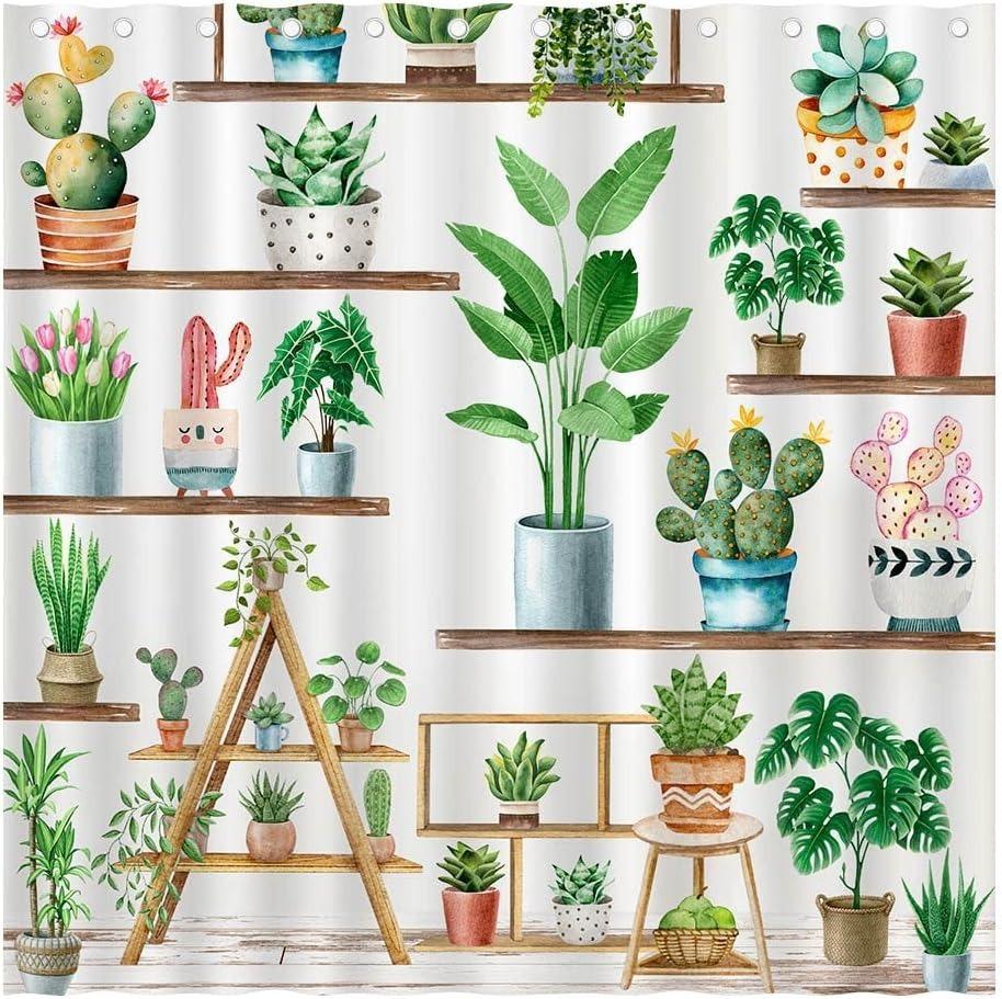 Bohemian Potted Cactus Washable Dirt-Resistant Shower Curtain Shower Head Waterproof Polyester Bath Curtain For Home Decor
