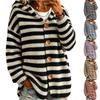 Damen Freizeit Gestreifter Strickcardigan Knopfleiste Pullover Oberbekleidung