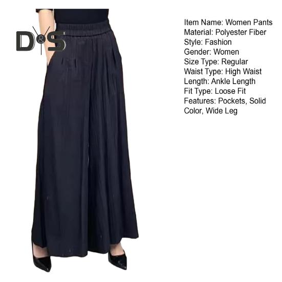 Women Pants Elastic High Waist Oversized Wide Leg Sporty Casual Style Trousers with Pockets Solid Color Long Pants