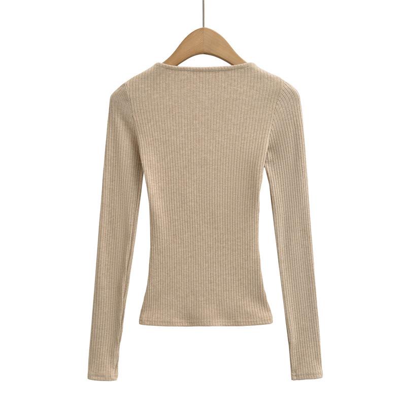 Vintage Square Neck Lace-Up Long Sleeve Shirt - Women's Autumn Inner Wear, Sexy and Chic Top