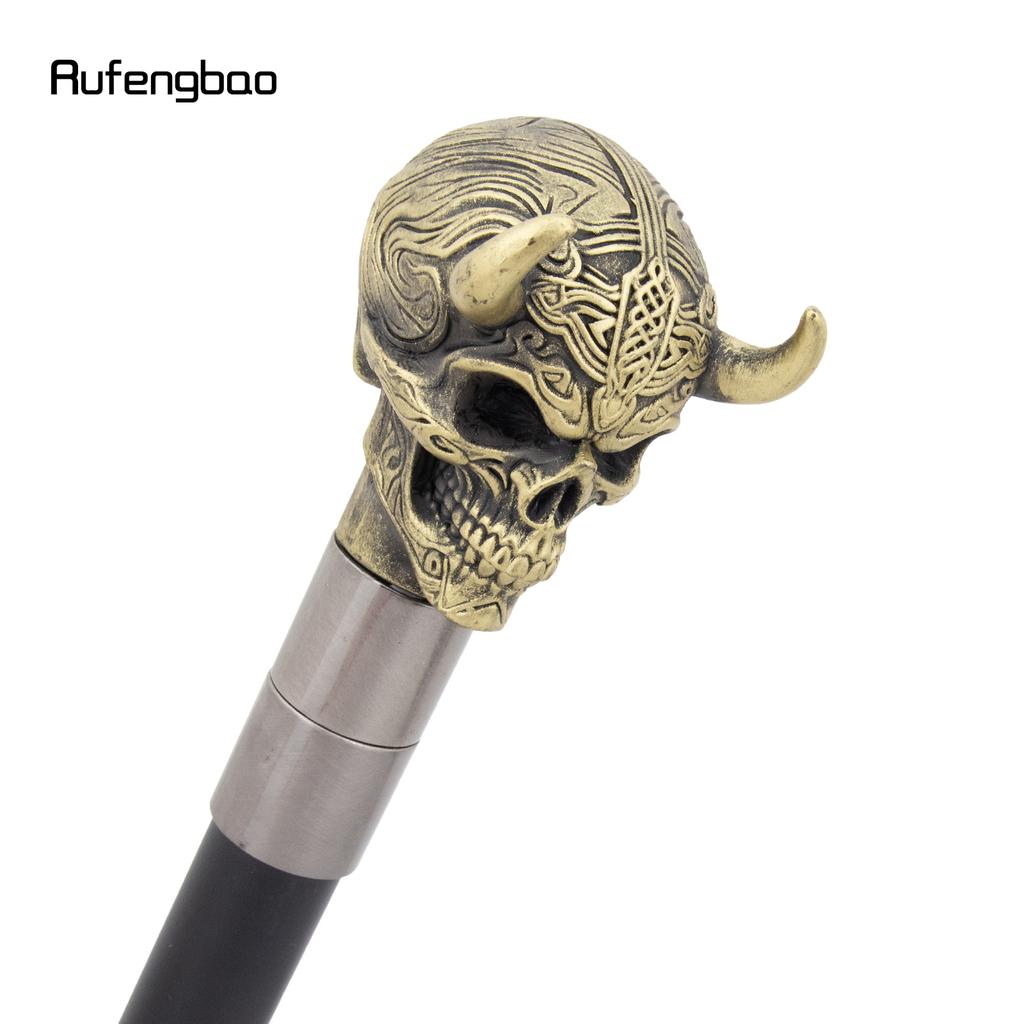 Yellow Horn Cattle Resin Skull Head Walking Cane Fashion Decorative Steel Stick Gentleman Skull Performance Stage Cane 93cm