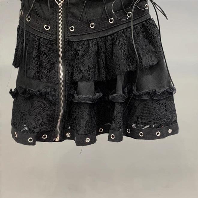 Lace Splicing Cake Skirt Skirt Women's Summer New Design Strap Zipper a Word Puffy Skirt