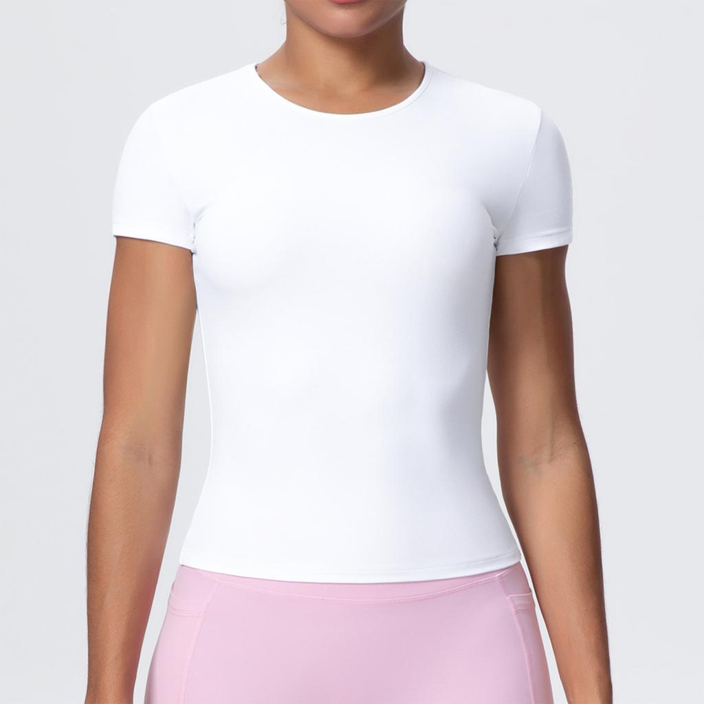 Women's Fashionable Color Slim Fit Short Sleeved Breathable Yoga Suit T-shirt Running Training Fitness Top