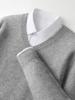 Men's Loose V-Neck 100% Wool Sweater: Thick Solid Color Knitwear for Casual & Business.