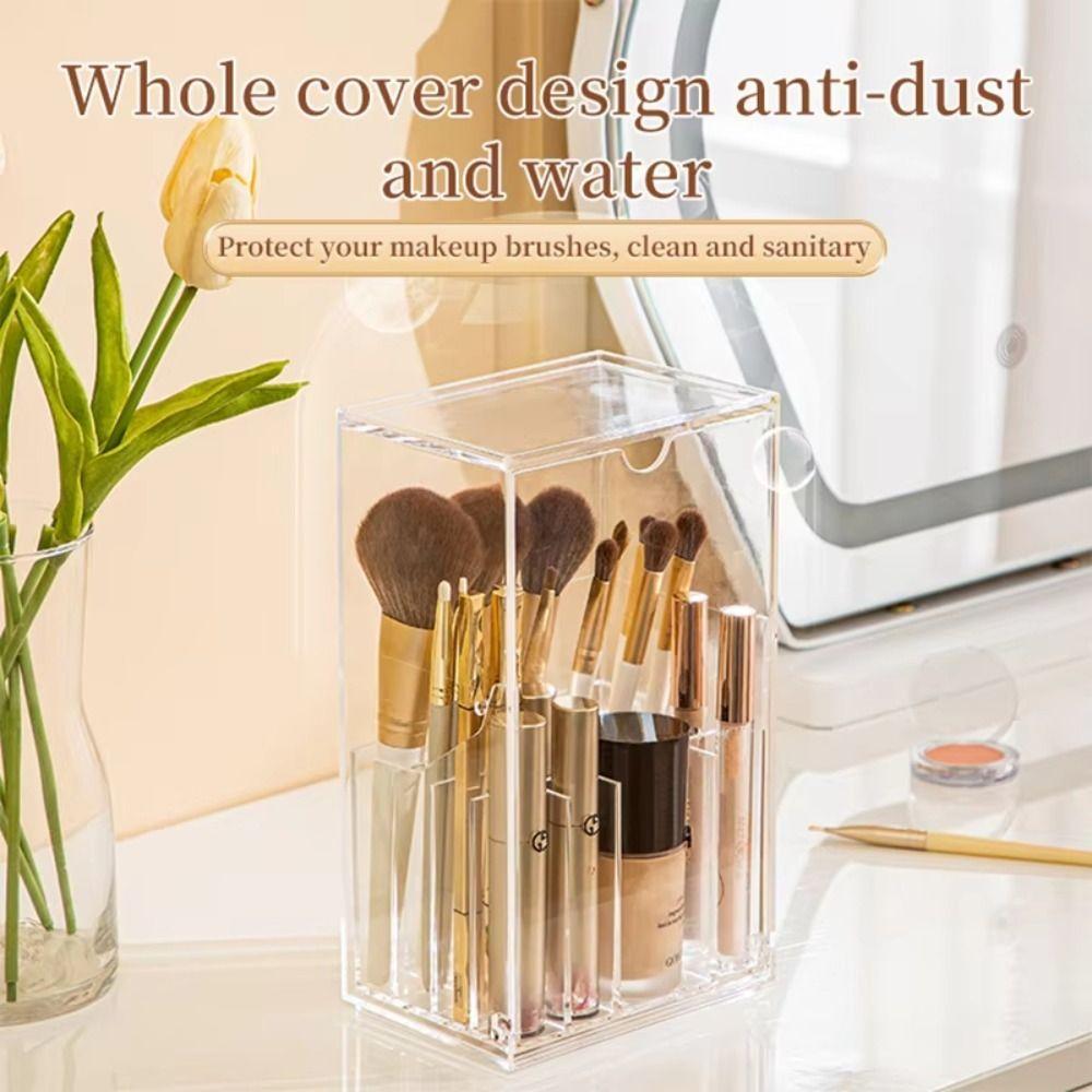 

Large Capacity Cosmetic Brush Storage Box with Lid Lipstick Case Dressing Table
