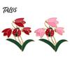 Long-lasting Flower Brooch Enamel Tulip Ladybug for Women, Oil-Dripping Ladybird Oxidation Resistant Lapel Pin, Sweater Cardigan Coat Suit Scarf