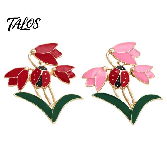 Long-lasting Flower Brooch Enamel Tulip Ladybug for Women, Oil-Dripping Ladybird Oxidation Resistant Lapel Pin, Sweater Cardigan Coat Suit Scarf