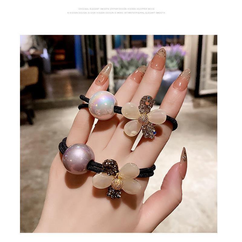 Koreanische Mode Blume Katzenauge Stein Doppelfaden Haarseil PerlenHaargummi Damen Pferdeschwanz Dutt Tägliche Haaraccessoires