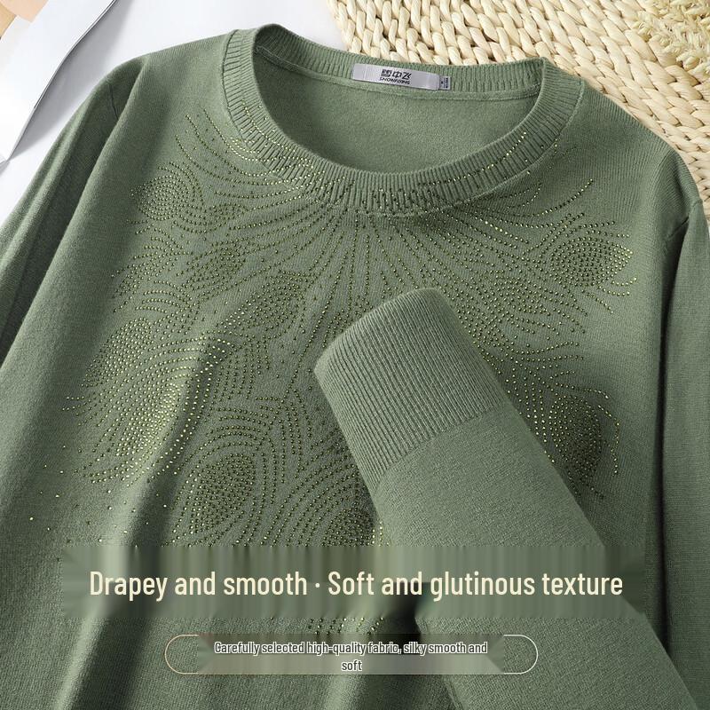 SNOWFLYING Women s Feather Rhinestone Knitted Top L