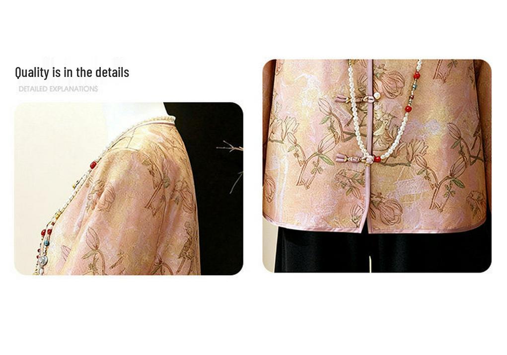 Spring/Autumn Floral Print Frog Button Coat for Middle-Aged & Elderly Women - Chinese Style Mother's Day