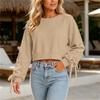 Women's Casual Pullover Sweatshirt Long Sleeve Crew Neck Lace-Up Sleeve Crop Top Lightweight Soft Fabric