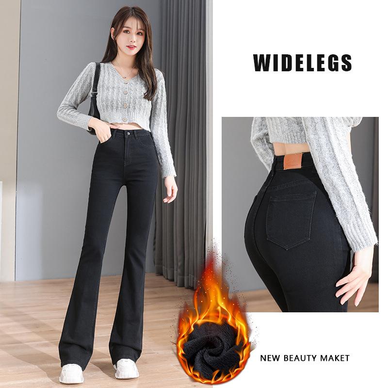 Winter Denim Micro-lapped Hose Jeans für Damen Hohe Taille Retro Jeans Damen Hochelastische Übergröße Stretchjeans