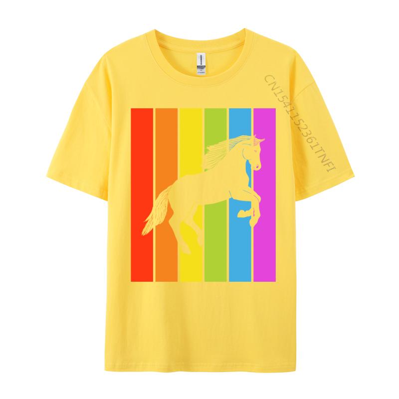 Cute Rainbow Horse Jumping Equestrian Image Casual Europe Tops Shirt Latest Cotton Tops Shirts Men's Men Tshirt Printed On