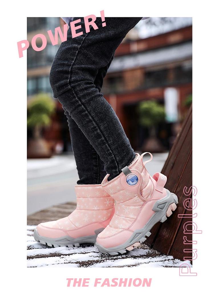 Winter Kids' High-Top Leather Snow Boots - Warm, Thick, Non-Slip Velvet Lining for Boys & Girls